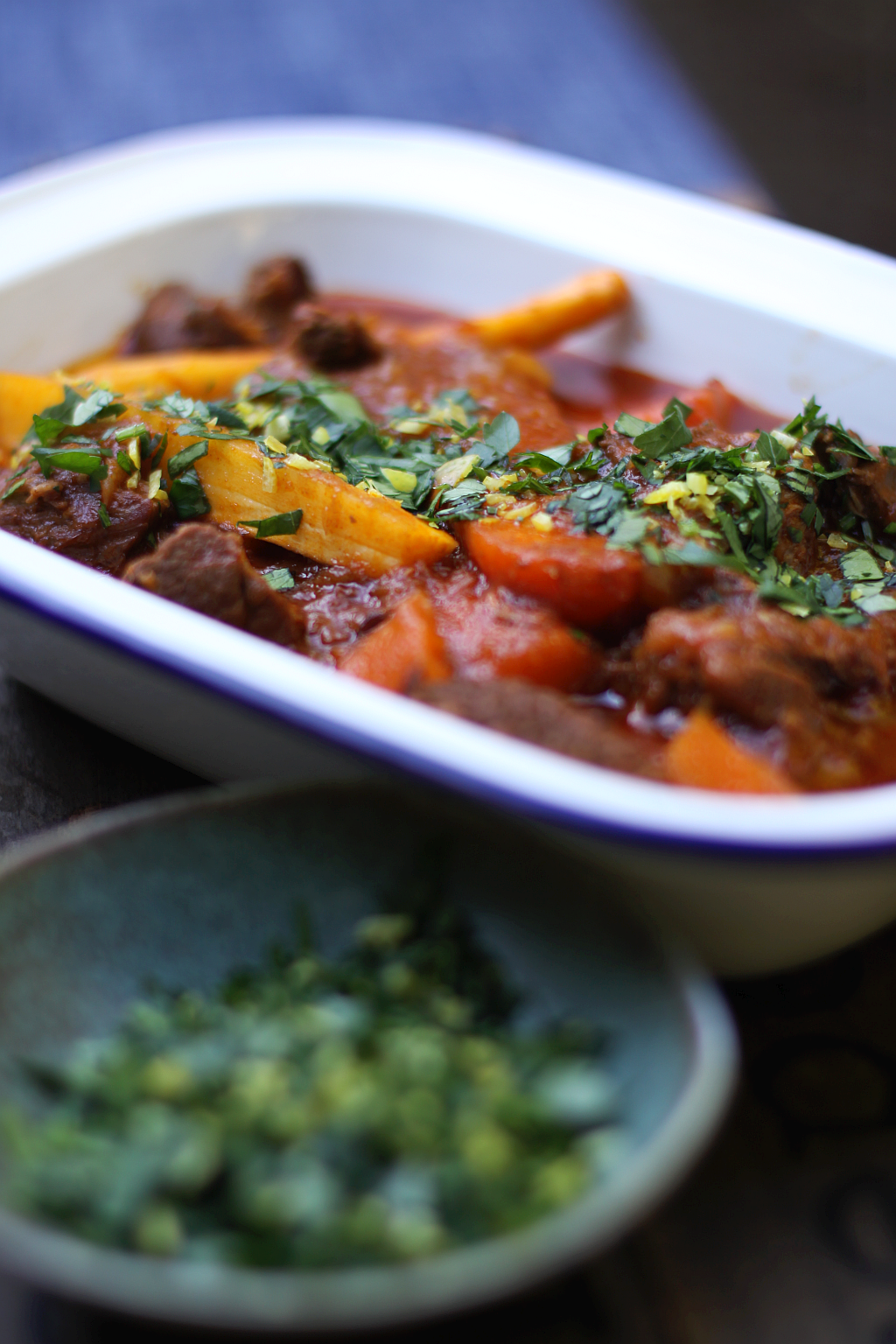 Rich beef stew with winter vegetables